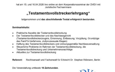 Aufnahme in die Testamentsvollstreckerliste der DVEV